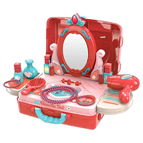 De tocador con espejo para niños pequeños - Mesa de maquillaje para niños con accesorios de belleza | Juego de tocador de juego de simulación para niños | Salón de belleza para niñas | Juguetes Ksruee