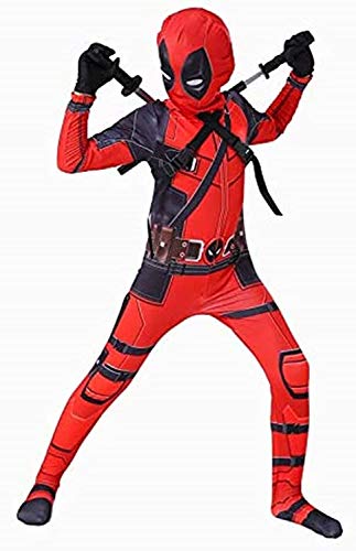 Deadpool Disfraz de superhéroe Cosplay Ropa con espadas de PU para niños y adultos, Halloween, Navidad, mono temático, fiesta, película, ropa de disfraces (niño de 130 a 140 cm)