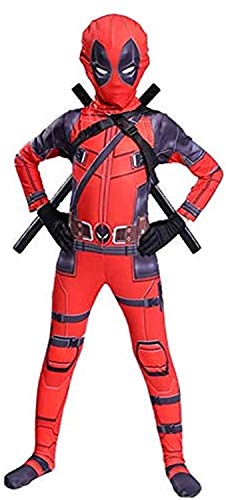 Deadpool Disfraz de superhéroe Cosplay Ropa con espadas de PU para niños y adultos, Halloween, Navidad, mono temático, fiesta, película, ropa de disfraces (niño de 130 a 140 cm)