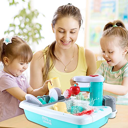 deAO Fregadero Electrónico con Sensor Juego de Utensilios para Cocina de Juguete Conjunto de Cocinita Infantil de Imitación para Niños y Niñas