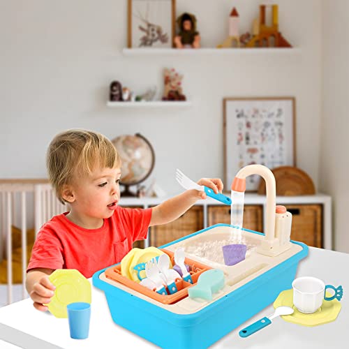 deAO Fregadero Electrónico Juego de Utensilios para Cocina de Juguete Conjunto de Cocinita Infantil de Imitación para Niños y Niñas