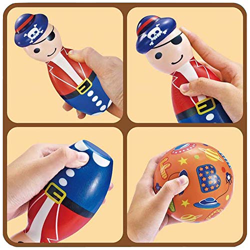 deAO Juego de Bolos con Temática de Piratas Juego Golpea y Derriba el Objetivo Actividad Infantil para Interiores y Exteriores Conjunto Incluye Pelota de Gomaespuma Diseño Blando y Seguro