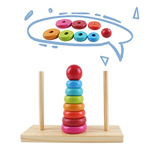 deAO Torre de Bloques de Construcción Apilables de Madera Juego Infantil Diseño Colorido y Seguro de Apilar, Equilibrio y Habilidad Juguete Educativo para el Desarrollo Temprano Niños y Niñas