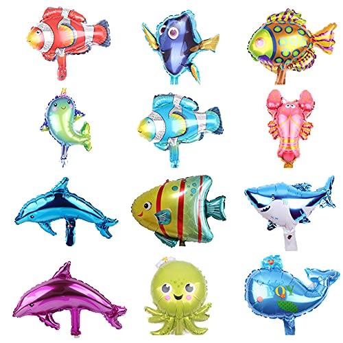 Decoracion Cumpleaños Animales Marinos Globos Animales Oceánica Cumpleaños Globos de Aluminio para Niños Decoraciones de Fiestas temáticas de Animales Marinos