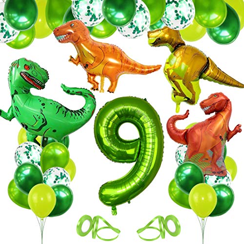 Decoracion Cumpleaños Dinosaurios, Globo Numero 9 Verde, Globos Dinosaurios, Globos de Cumpleaños 9 Años, Globos Grandes Gigantes Helio, Globos para Fiestas de Cumpleaños