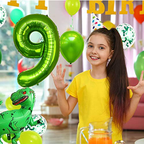 Decoracion Cumpleaños Dinosaurios, Globo Numero 9 Verde, Globos Dinosaurios, Globos de Cumpleaños 9 Años, Globos Grandes Gigantes Helio, Globos para Fiestas de Cumpleaños