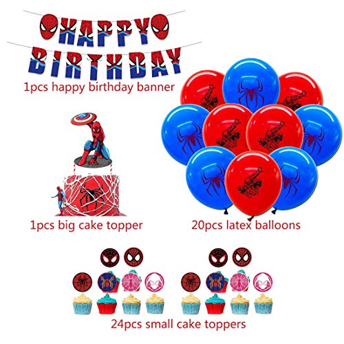 Decoracion Cumpleaños Spiderman Globos Spiderman Pancartas Cumpleaños Spiderman Adornos de Pastel Fiesta Superhéroe