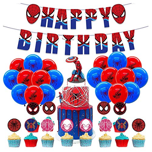 Decoracion Cumpleaños Spiderman Globos Spiderman Pancartas Cumpleaños Spiderman Adornos de Pastel Fiesta Superhéroe