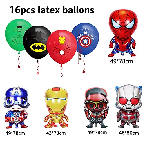 Decoracion Cumpleaños Superheroes Globos de Látex y Kit de Globos de Aluminio de Los Avengadores Grandes para Fiesta Temáticos de Superhéroes (16 pcs)