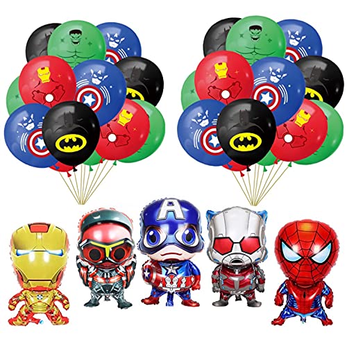 Decoracion Cumpleaños Superheroes Globos de Látex y Kit de Globos de Aluminio de Los Avengadores Grandes para Fiesta Temáticos de Superhéroes (16 pcs)