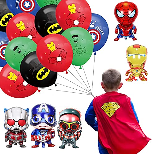 Decoracion Cumpleaños Superheroes Globos de Látex y Kit de Globos de Aluminio de Los Avengadores Grandes para Fiesta Temáticos de Superhéroes (16 pcs)