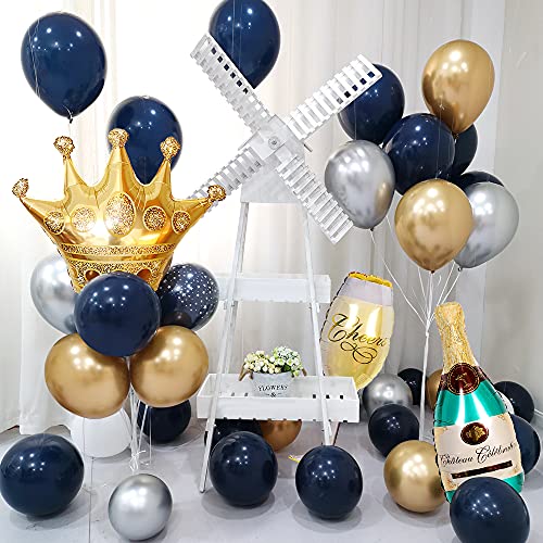 Decoración de Cumpleaños Fiesta Hombres Azul Platay Oro Globos Fiesta Cumpleaños para Adultos Hombres Amigos Mujeres,Birthday Bandera Globo Cortina seda lluvia para 18vo 20o 30o 40o 50o 60o 70mo