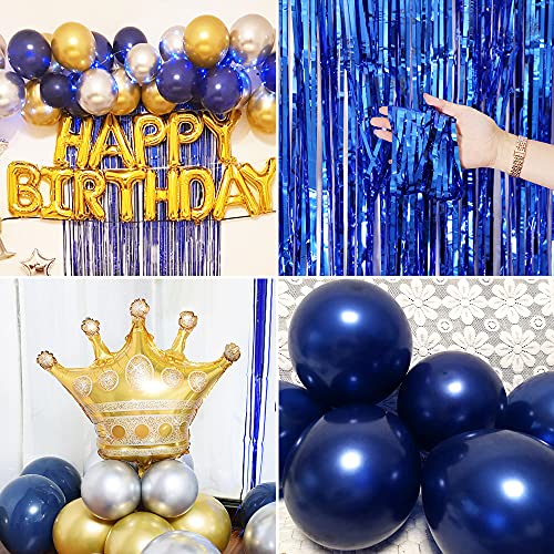 Decoración de Cumpleaños Fiesta Hombres Azul Platay Oro Globos Fiesta Cumpleaños para Adultos Hombres Amigos Mujeres,Birthday Bandera Globo Cortina seda lluvia para 18vo 20o 30o 40o 50o 60o 70mo