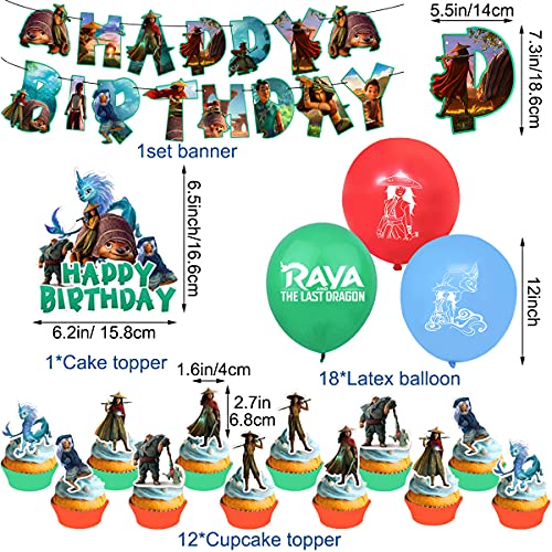 Decoración de Fiesta de cumpleaños con Tema de Raya y el último dragón Suministros de Fiesta incluidos Adornos para Tartas Globos pancartas y Adornos para Niños Ducha de Bebé Fiesta de Cumpleaños