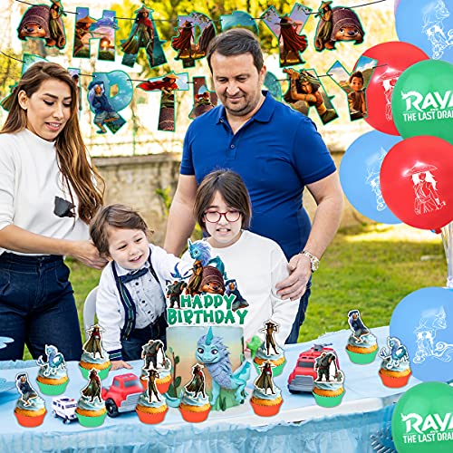 Decoración de Fiesta de cumpleaños con Tema de Raya y el último dragón Suministros de Fiesta incluidos Adornos para Tartas Globos pancartas y Adornos para Niños Ducha de Bebé Fiesta de Cumpleaños