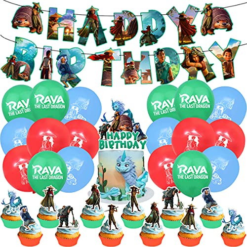 Decoración de Fiesta de cumpleaños con Tema de Raya y el último dragón Suministros de Fiesta incluidos Adornos para Tartas Globos pancartas y Adornos para Niños Ducha de Bebé Fiesta de Cumpleaños