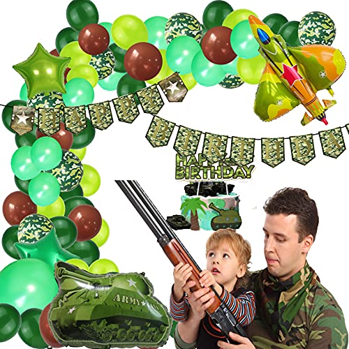 Decoración de fiesta de cumpleaños para niños, juego de guirnalda de globos de fiesta de camuflaje con temática militar de feliz cumpleaños y globos de azabache de combate, regalo colgante, decoración