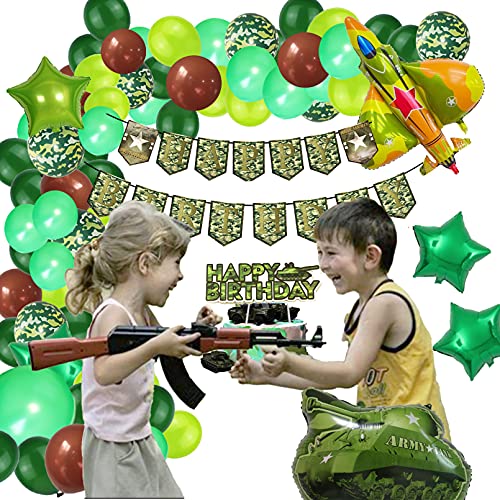 Decoración de fiesta de cumpleaños para niños, juego de guirnalda de globos de fiesta de camuflaje con temática militar de feliz cumpleaños y globos de azabache de combate, regalo colgante, decoración