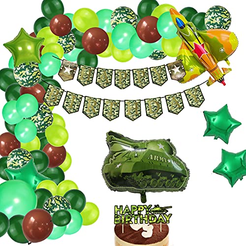 Decoración de fiesta de cumpleaños para niños, juego de guirnalda de globos de fiesta de camuflaje con temática militar de feliz cumpleaños y globos de azabache de combate, regalo colgante, decoración