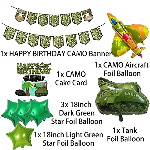 Decoración de fiesta de cumpleaños para niños, juego de guirnalda de globos de fiesta de camuflaje con temática militar de feliz cumpleaños y globos de azabache de combate, regalo colgante, decoración