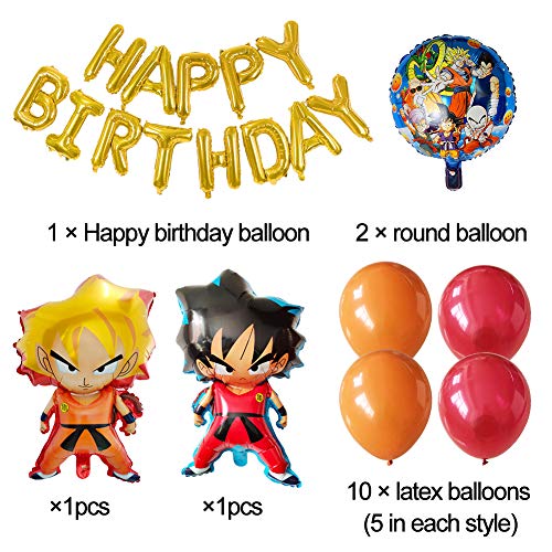 Decoración de Globos de Fiesta de Ball, Decoración de Fiesta de Cumpleaños para Niños, Globos de Papel de Aluminio de Dibujos Animados de Ball Goku, Cartel de Feliz Cumpleaños