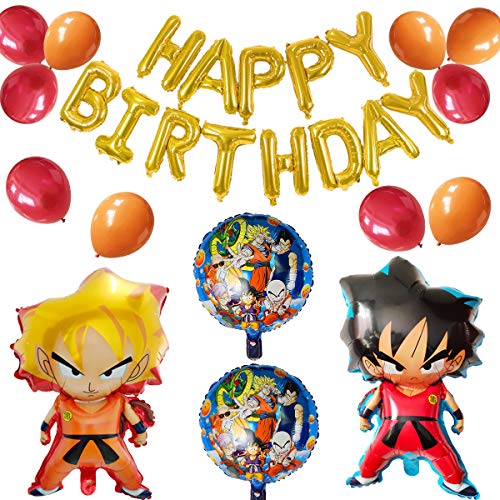 Decoración de Globos de Fiesta de Ball, Decoración de Fiesta de Cumpleaños para Niños, Globos de Papel de Aluminio de Dibujos Animados de Ball Goku, Cartel de Feliz Cumpleaños