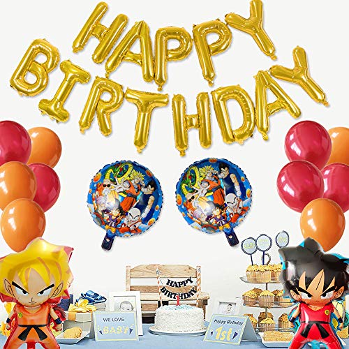 Decoración de Globos de Fiesta de Ball, Decoración de Fiesta de Cumpleaños para Niños, Globos de Papel de Aluminio de Dibujos Animados de Ball Goku, Cartel de Feliz Cumpleaños