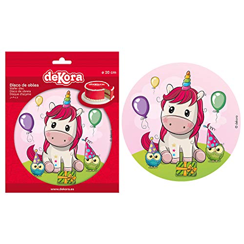 Dekora - Decoracion Tartas de Cumpleaños Infantiles en Disco de Oblea de Unicornio Baby - 20 cm