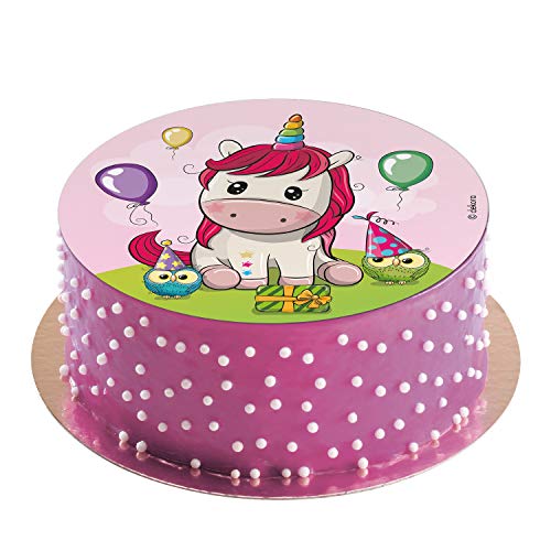 Dekora - Decoracion Tartas de Cumpleaños Infantiles en Disco de Oblea de Unicornio Baby - 20 cm