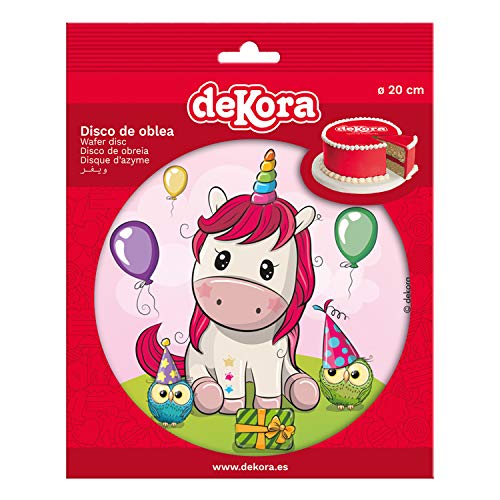 Dekora - Decoracion Tartas de Cumpleaños Infantiles en Disco de Oblea de Unicornio Baby - 20 cm