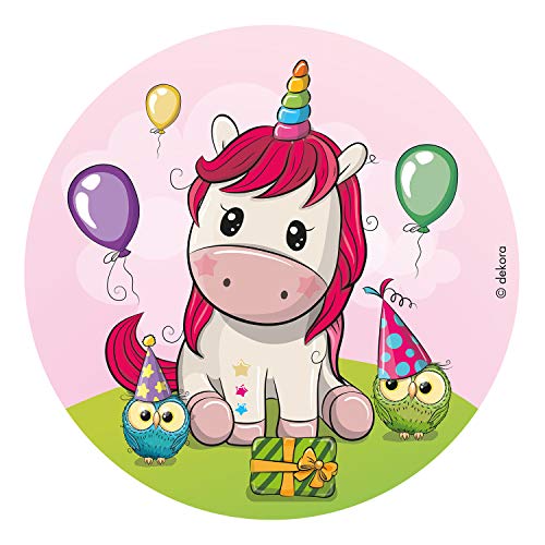 Dekora - Decoracion Tartas de Cumpleaños Infantiles en Disco de Oblea de Unicornio Baby - 20 cm