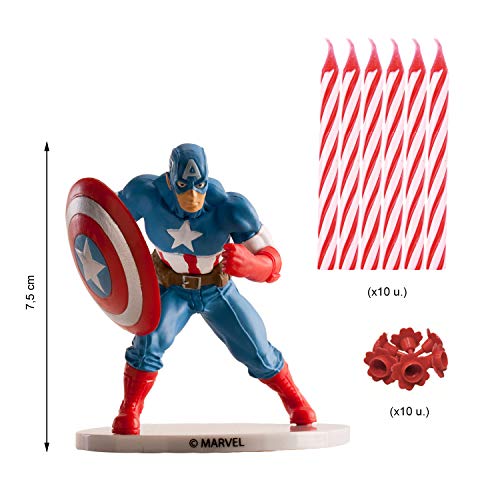 Dekora - Kit de Decoracion de Tartas con Velas de Cumpleaños + Figura Decorativa de Capitan America