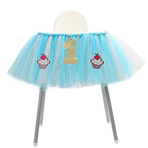 Demarkt - 1 año de decoración para la Mesa del niño, para el Comedor, la Trona de Gasa o la Mesa, Ideal para Fiestas de cumpleaños de bebé, Azul Celeste, 91.5 * 35cm