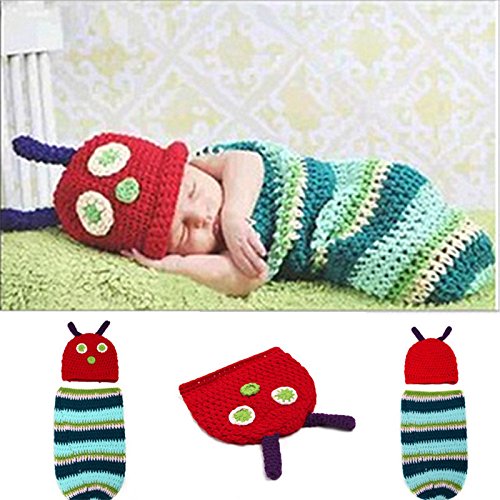 Demarkt – Recién Nacidos Caterpillar fotografía Ropa Disfraces Niños Punto Caterpillar Baby Foto Props Ropa Set fotographie Oruga Disfraz