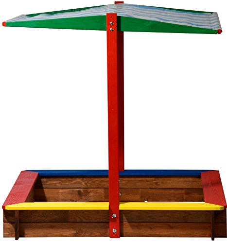 Desconocido 94355 FSC - Caja de Arena con Techo de Madera, tamaño XL Cuadrado, Caja de Arena para los niños al Aire Libre Techo Solar, de 120 x 120 x 125 cm, de Madera FSC, Colorido