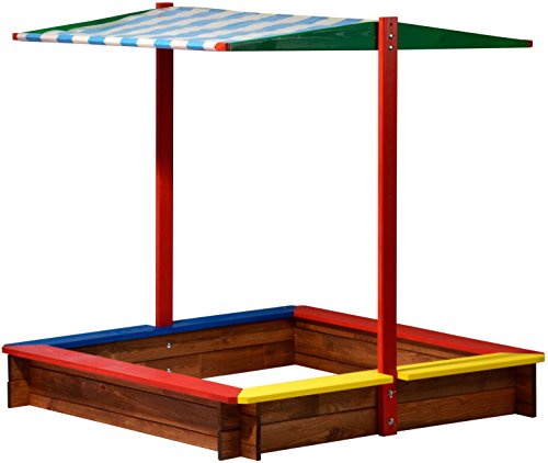 Desconocido 94355 FSC - Caja de Arena con Techo de Madera, tamaño XL Cuadrado, Caja de Arena para los niños al Aire Libre Techo Solar, de 120 x 120 x 125 cm, de Madera FSC, Colorido