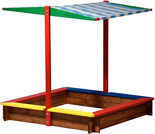 Desconocido 94355 FSC - Caja de Arena con Techo de Madera, tamaño XL Cuadrado, Caja de Arena para los niños al Aire Libre Techo Solar, de 120 x 120 x 125 cm, de Madera FSC, Colorido