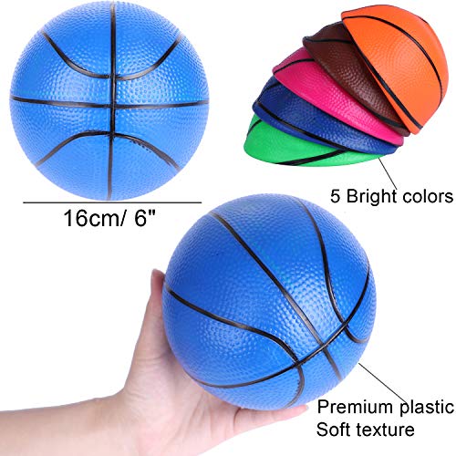 DesignerBox 5 mini pelotas de baloncesto inflables, 16 cm, mini pelotas de baloncesto inflables, juego de piscina, pelotas de baloncesto para interiores, juguetes con bomba de inflado para niños