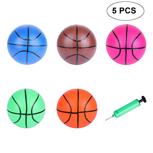 DesignerBox 5 mini pelotas de baloncesto inflables, 16 cm, mini pelotas de baloncesto inflables, juego de piscina, pelotas de baloncesto para interiores, juguetes con bomba de inflado para niños