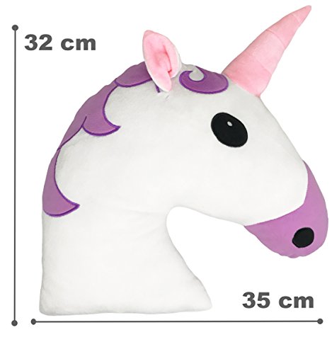 Desire Deluxe Cojín Emoticono Unicornio Sonriente - Almohada o Peluche Emojis Cariñoso en Forma de Emoticon Unicornio