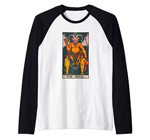 Devil Tarot Card Psychic Occult Metaphysical Camiseta Manga Raglan