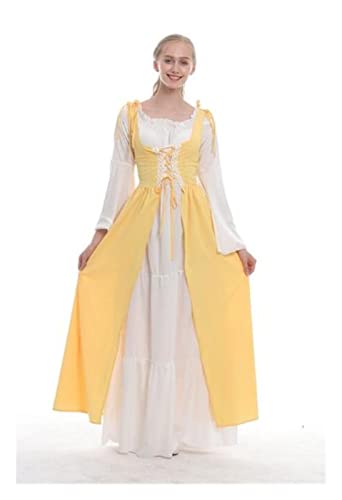 DFYYQ S-6XL Vestido Medieval Cosplay Disfraces de Halloween Mujeres Palacio Carnaval Fiesta Disfraz Princesa Femenina Victoriana túnica (Color : Yellow, Size : XXL)