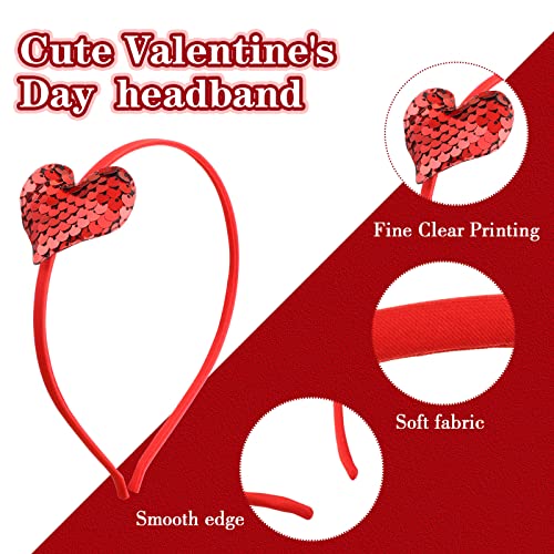 Diadema de Corazón de San Valentín, 8 Diademas de Lentejuelas de Amor Rojo Accesorios de Disfraces de Cupido Aro de Banda de Cabello con Purpurina para Mujeres Niñas Niños Adultos Año Nuevo