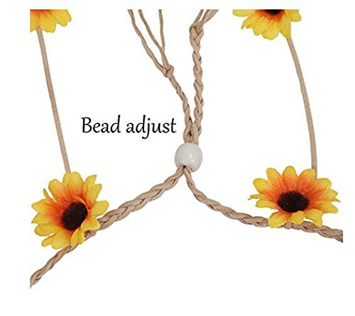 Diadema de girasol hippie con corona floral de girasoles de girasoles para ajustar el tocado de la flor del aro para el pelo, accesorio para el pelo, decoración del partido