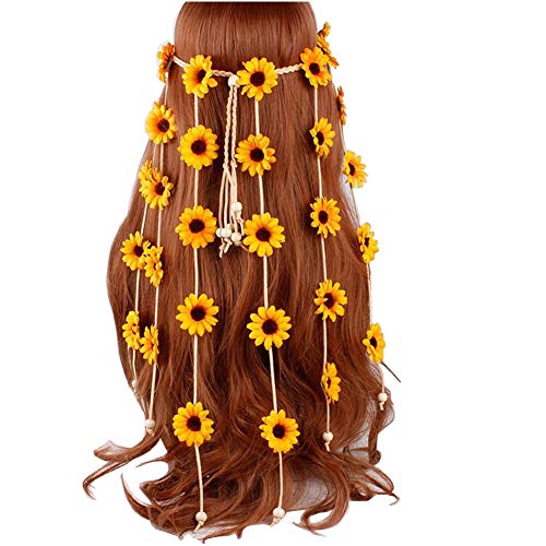 Diadema de girasol hippie con corona floral de girasoles de girasoles para ajustar el tocado de la flor del aro para el pelo, accesorio para el pelo, decoración del partido