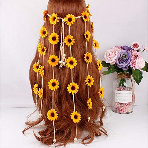 Diadema de girasol hippie con corona floral de girasoles de girasoles para ajustar el tocado de la flor del aro para el pelo, accesorio para el pelo, decoración del partido