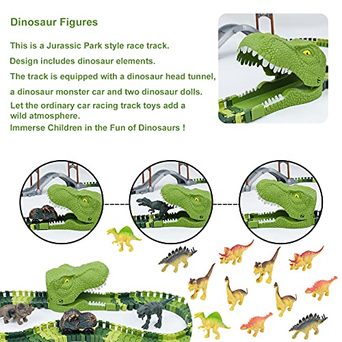 Dinosaurios Juguetes Pistas Circuito de Dinosaurio Tren Juguete Pistas de Coches de Juguetes Para Niños Vehículo Juego de Dinosaurios, Pista Flexible Regalos Educativos Para Niño 3 4 5 Años - 147 Pcs