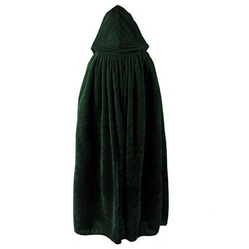 Discoball® Capa de terciopelo con capucha para niños, capa medieval con capucha para el diablo bruja mago mago de Halloween Navidad, verde oscuro, Talla única