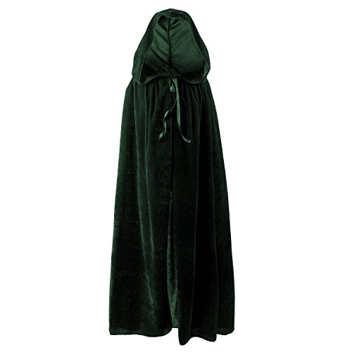 Discoball® Capa de terciopelo con capucha para niños, capa medieval con capucha para el diablo bruja mago mago de Halloween Navidad, verde oscuro, Talla única