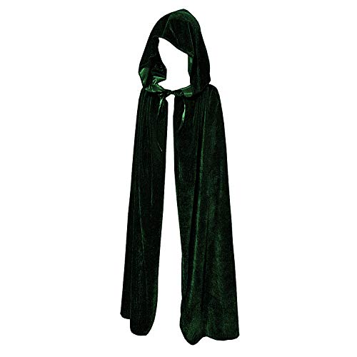 Discoball® Capa de terciopelo con capucha para niños, capa medieval con capucha para el diablo bruja mago mago de Halloween Navidad, verde oscuro, Talla única